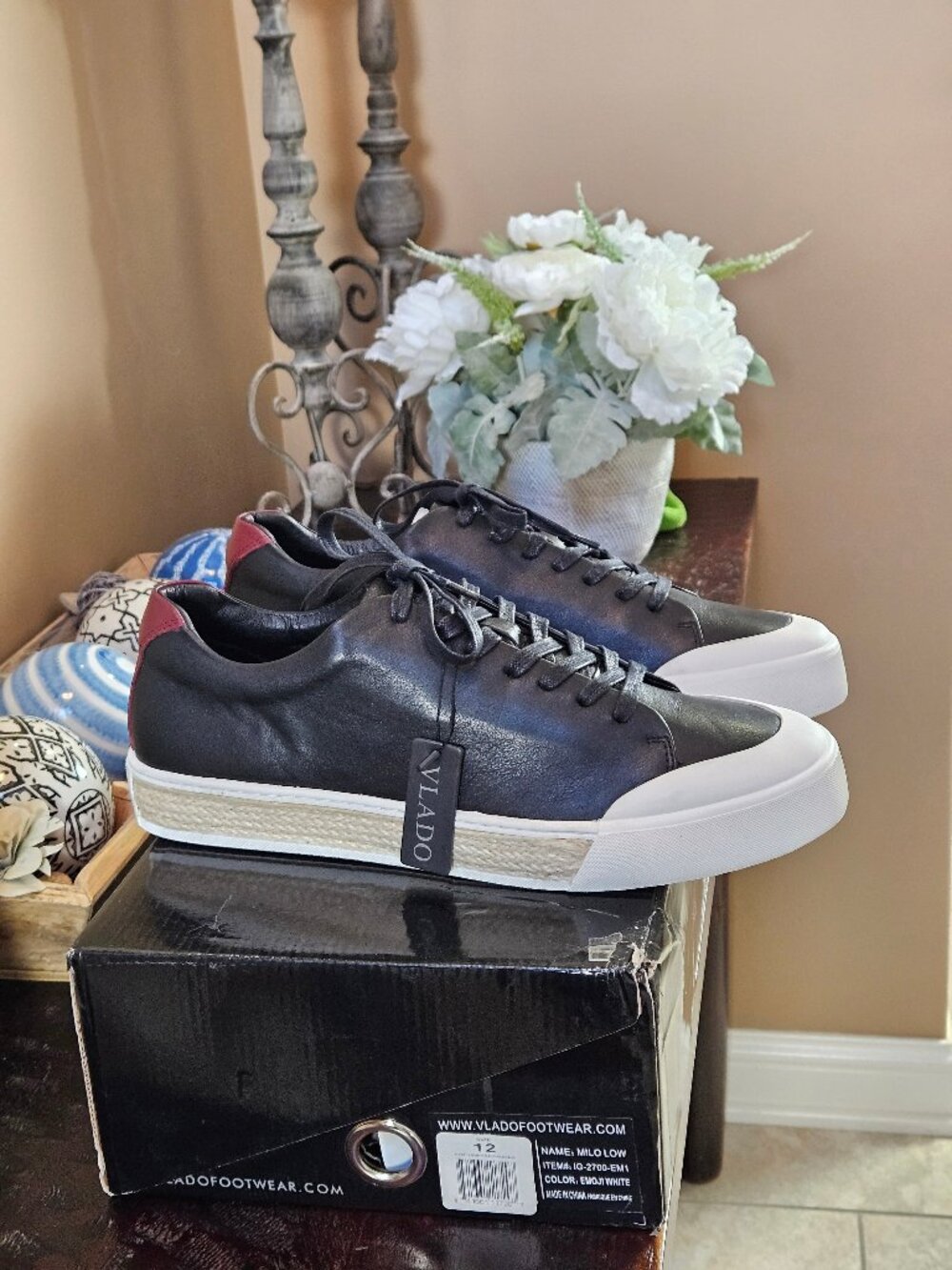 NWT Vlado Men's Raymond Leather Espadrille Sneakers, Black, Sz 12